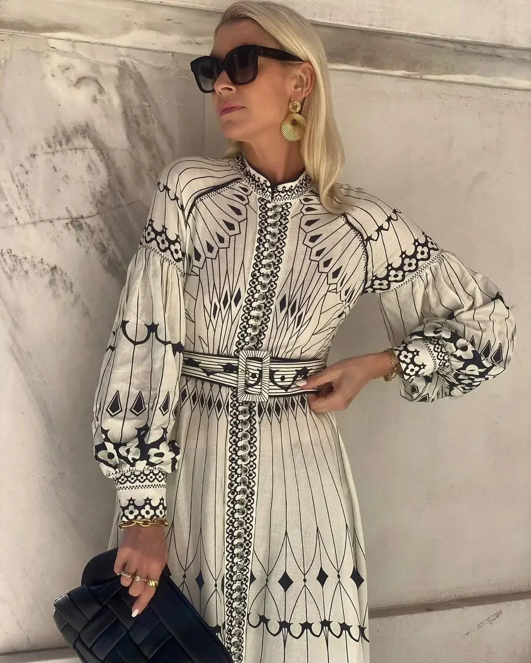 Retro Elegant Stand Collar Long Dress