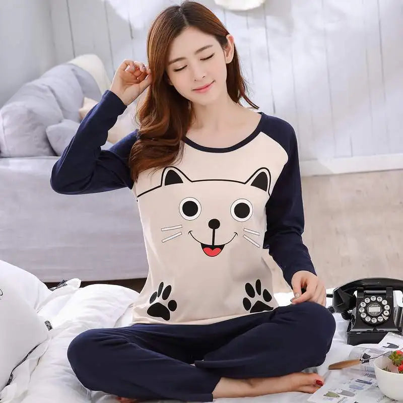 2 pieces Round Neck  Printed Pajamas Set
