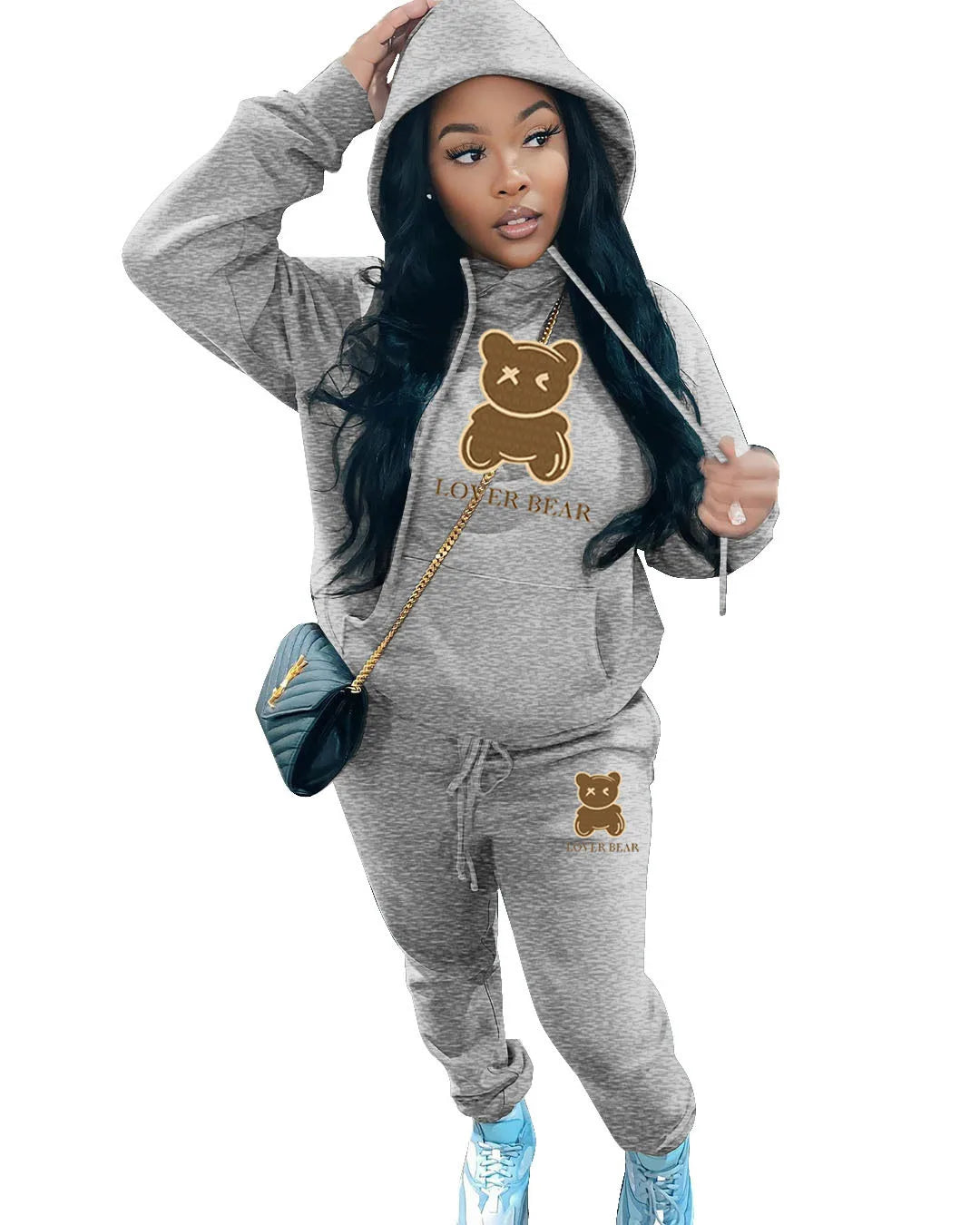 Lovely Bear Letter Print Kangaroo Pocket Tracksuit