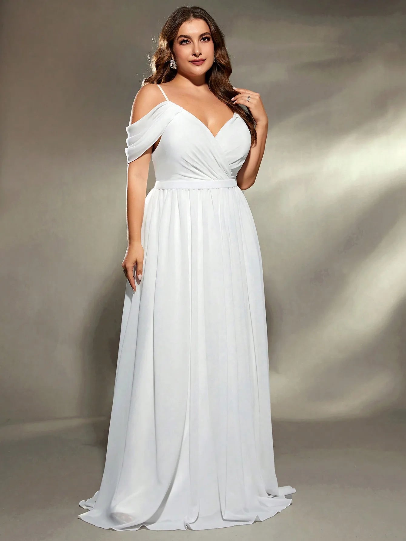 Drop sleeves cross chiffon Evening gown