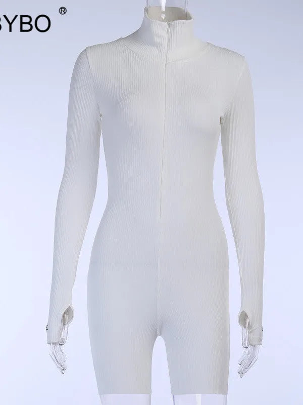 Ribbed Turtleneck Sport Jumpsuit