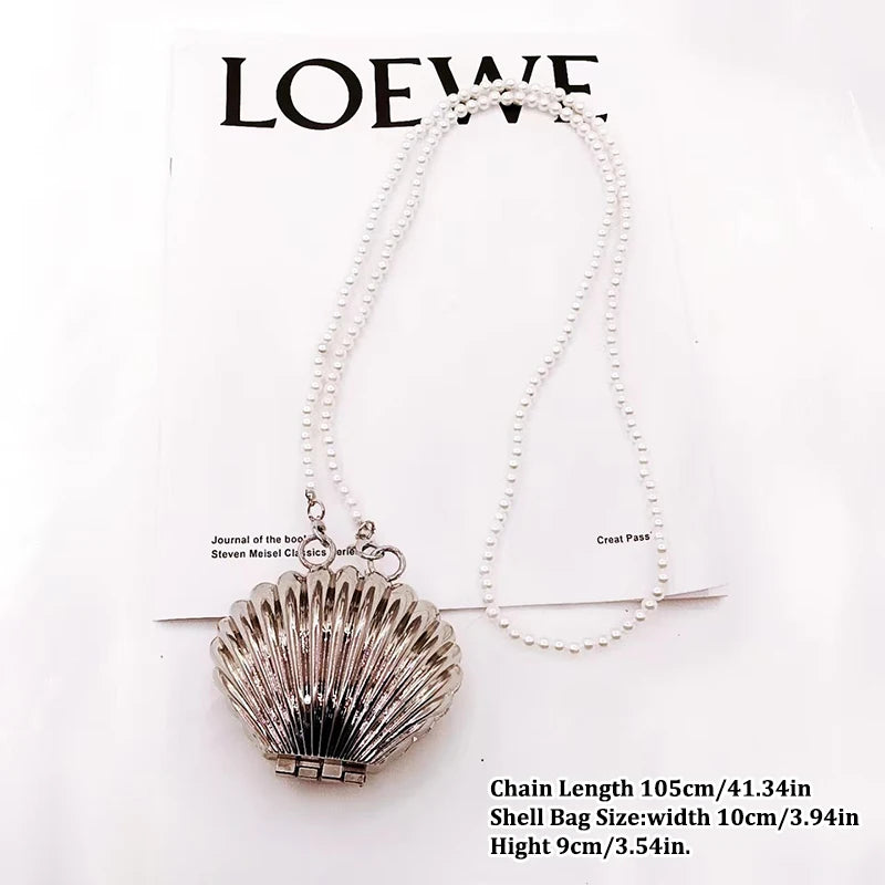 Metal Mini Shell Pearl Chain Shoulder Bag