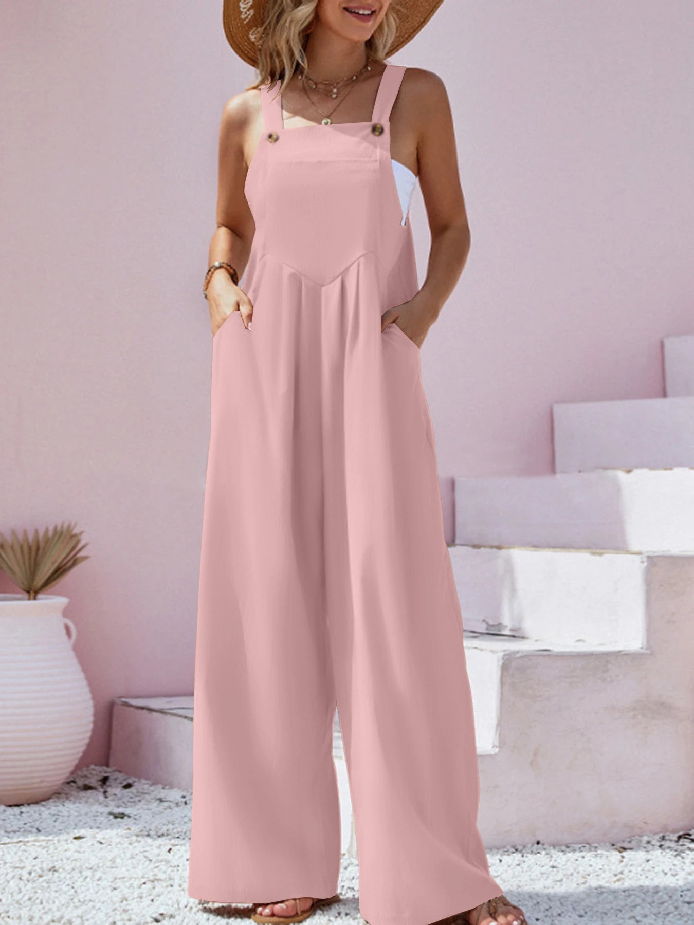 Solid Color Wide Leg Jumpsuit