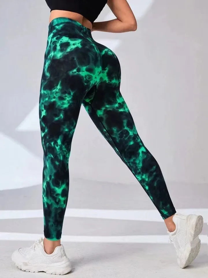 3D Print Tie Dye Sports Seamless  Leggings