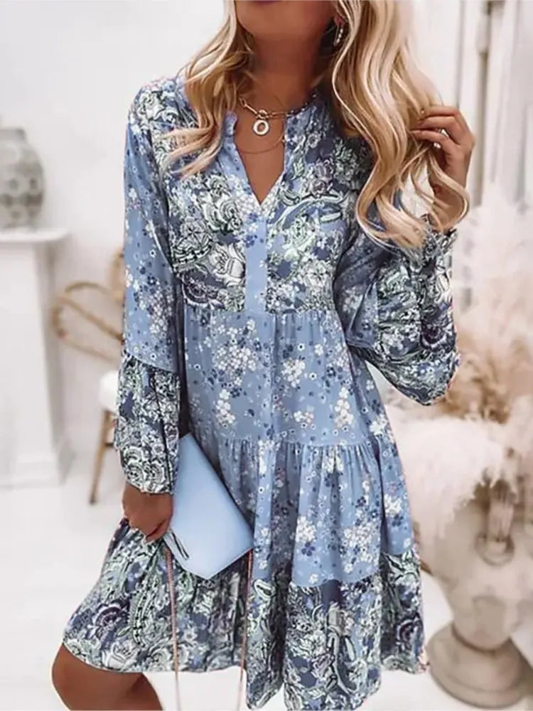 Pleated Flare Sleeve Casual Dress