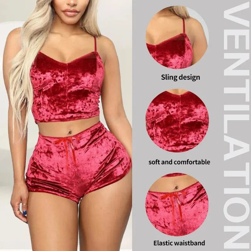 Strappy Velvet Pajama Set