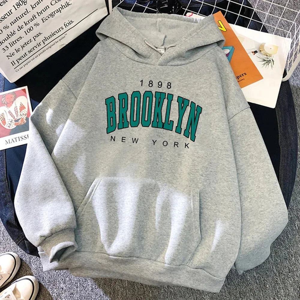 Brooklyn Letter Print Hooded Sweater