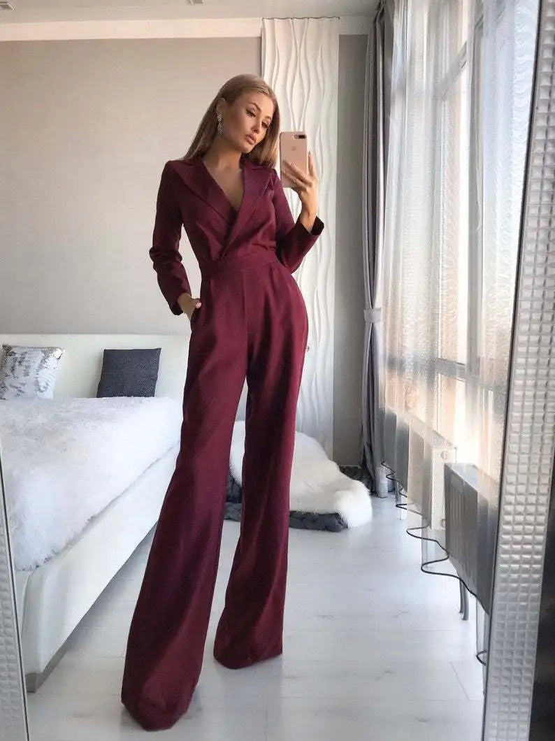 Long Sleeve Wide Leg Pants Elegant Romper Jumpsuits