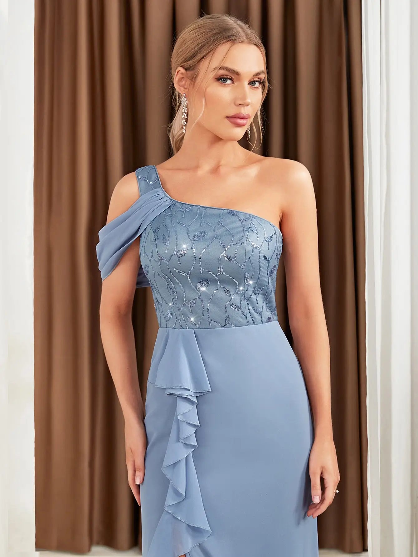 One-shoulder lace sequin Evening Dress