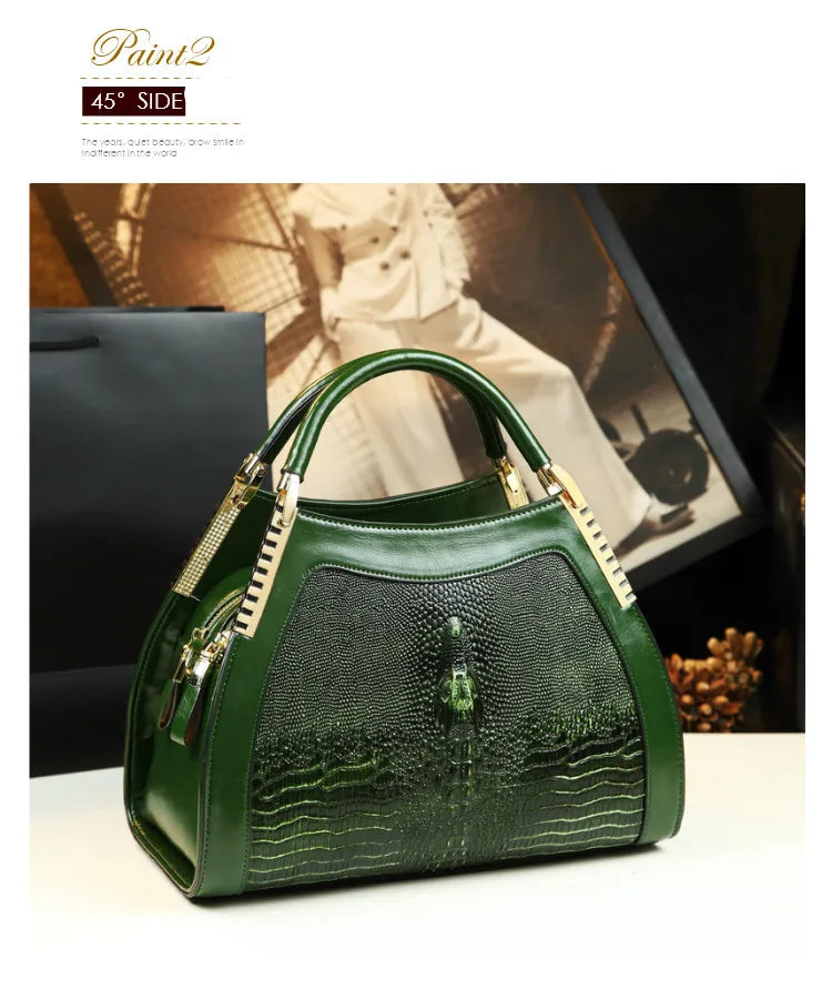 Genuine leather crocodile pattern multi-layer large bag