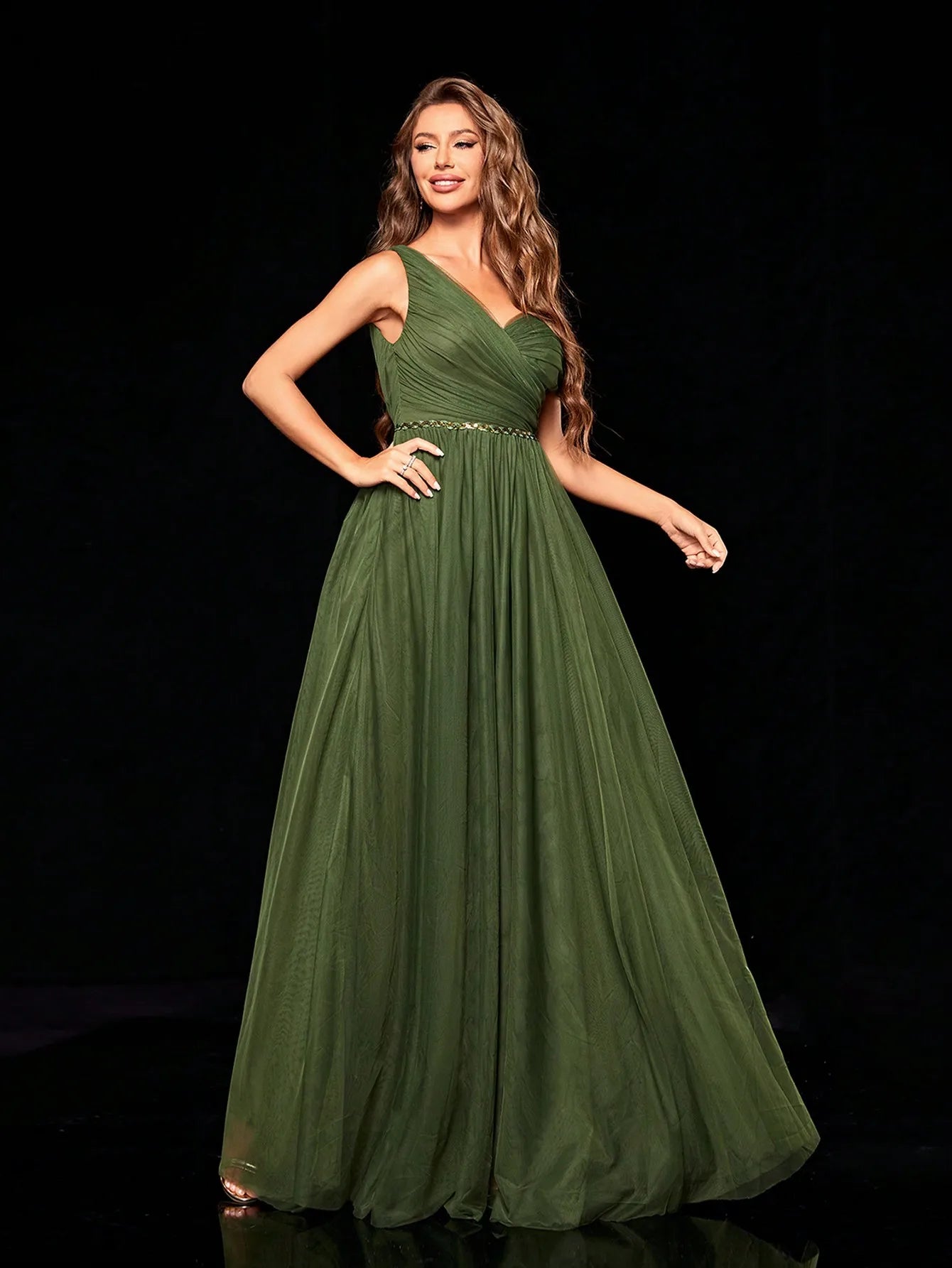 Sequin belt mesh Evening gown