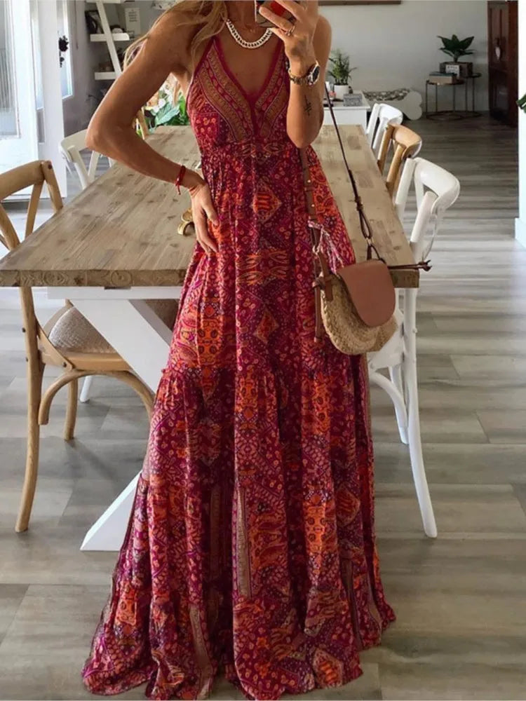 Boho Vintage Loose Maxi Dress