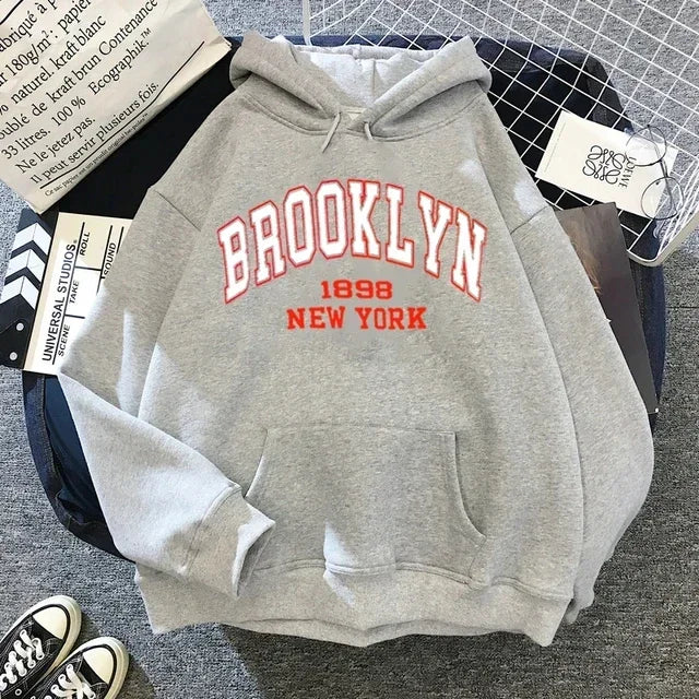 Brooklyn Letter Print Hooded Sweater