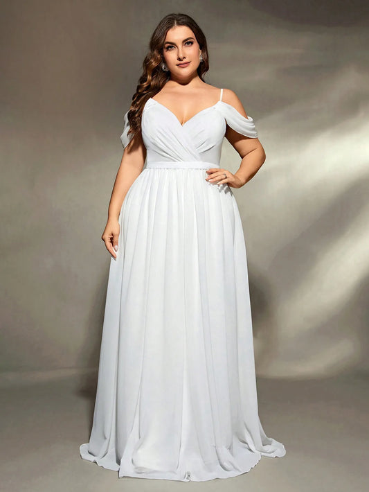 Drop sleeves cross chiffon Evening gown
