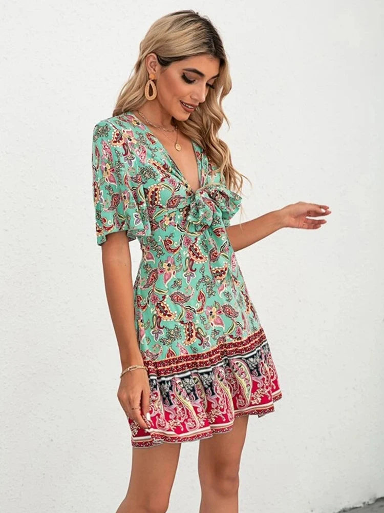 Boho Flounce Sleeves Chic Mini Dress