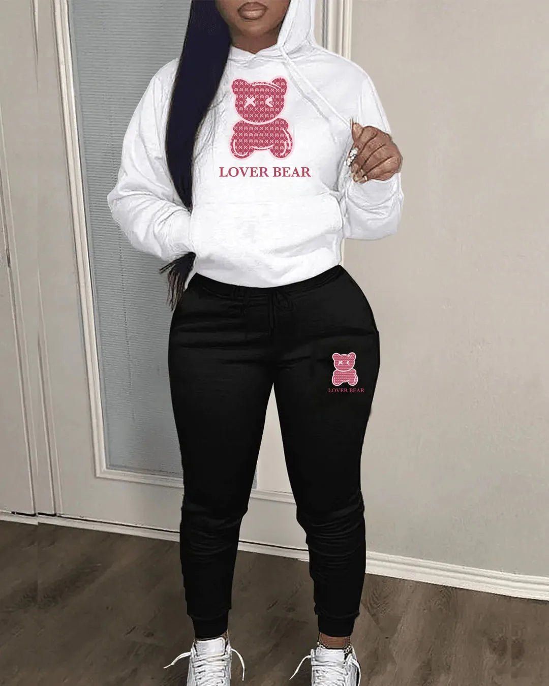 Lovely Bear Letter Print Kangaroo Pocket Tracksuit