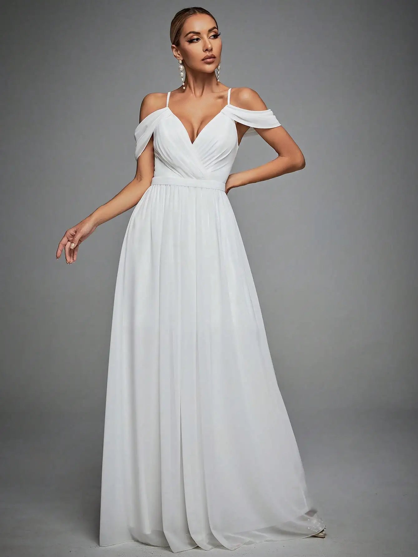 Cross Drop sleeves chiffon full swing Evening gown