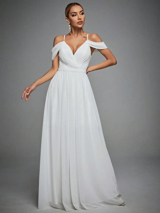Cross Drop sleeves chiffon full swing Evening gown