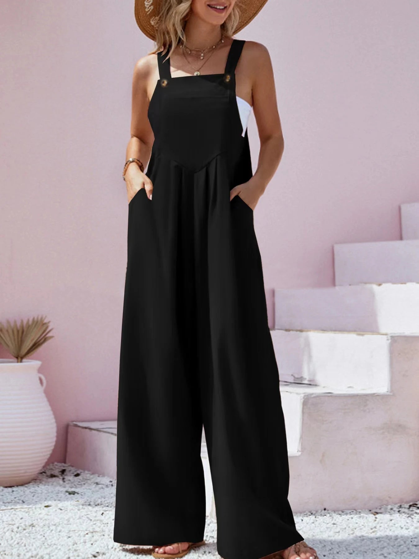 Solid Color Wide Leg Jumpsuit