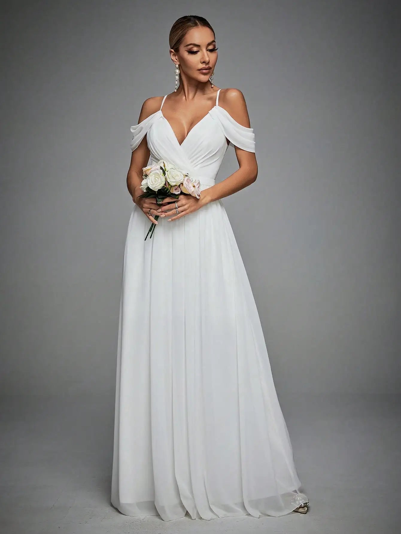 Cross Drop sleeves chiffon full swing Evening gown