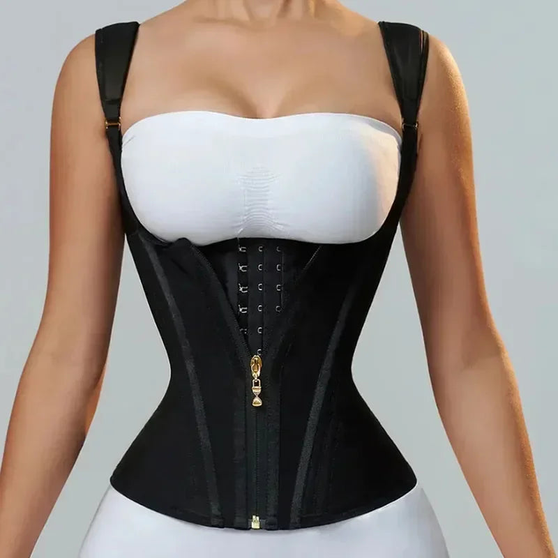 Double Compression Waist Trainer Corset Adjustable Zipper and Hook-eyes