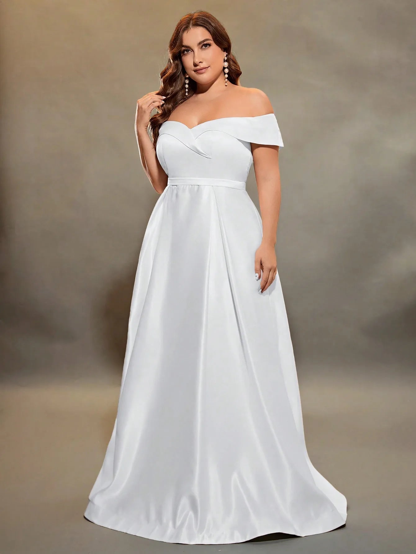 Plus size Line neck irregular cross satin evening gown