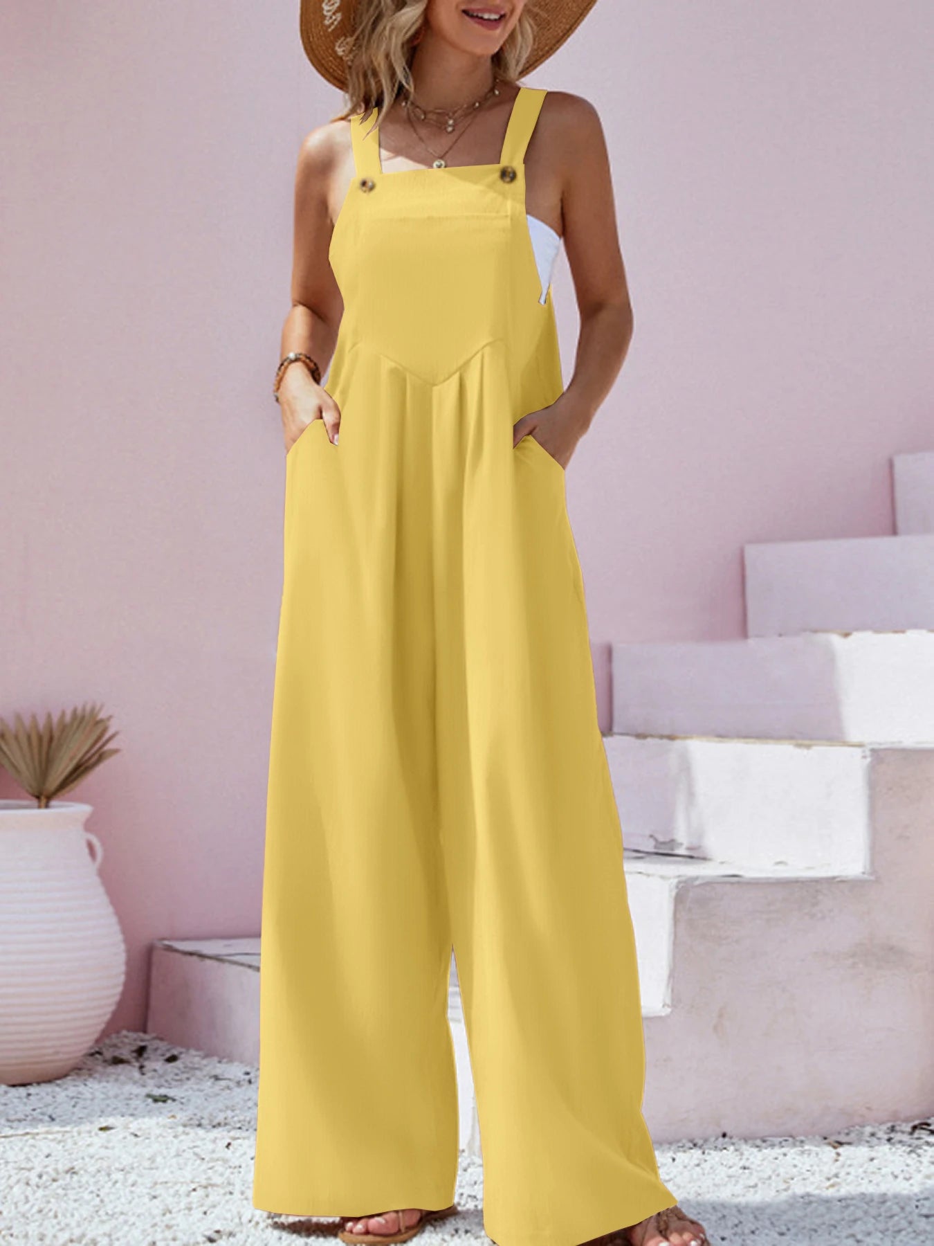 Solid Color Wide Leg Jumpsuit