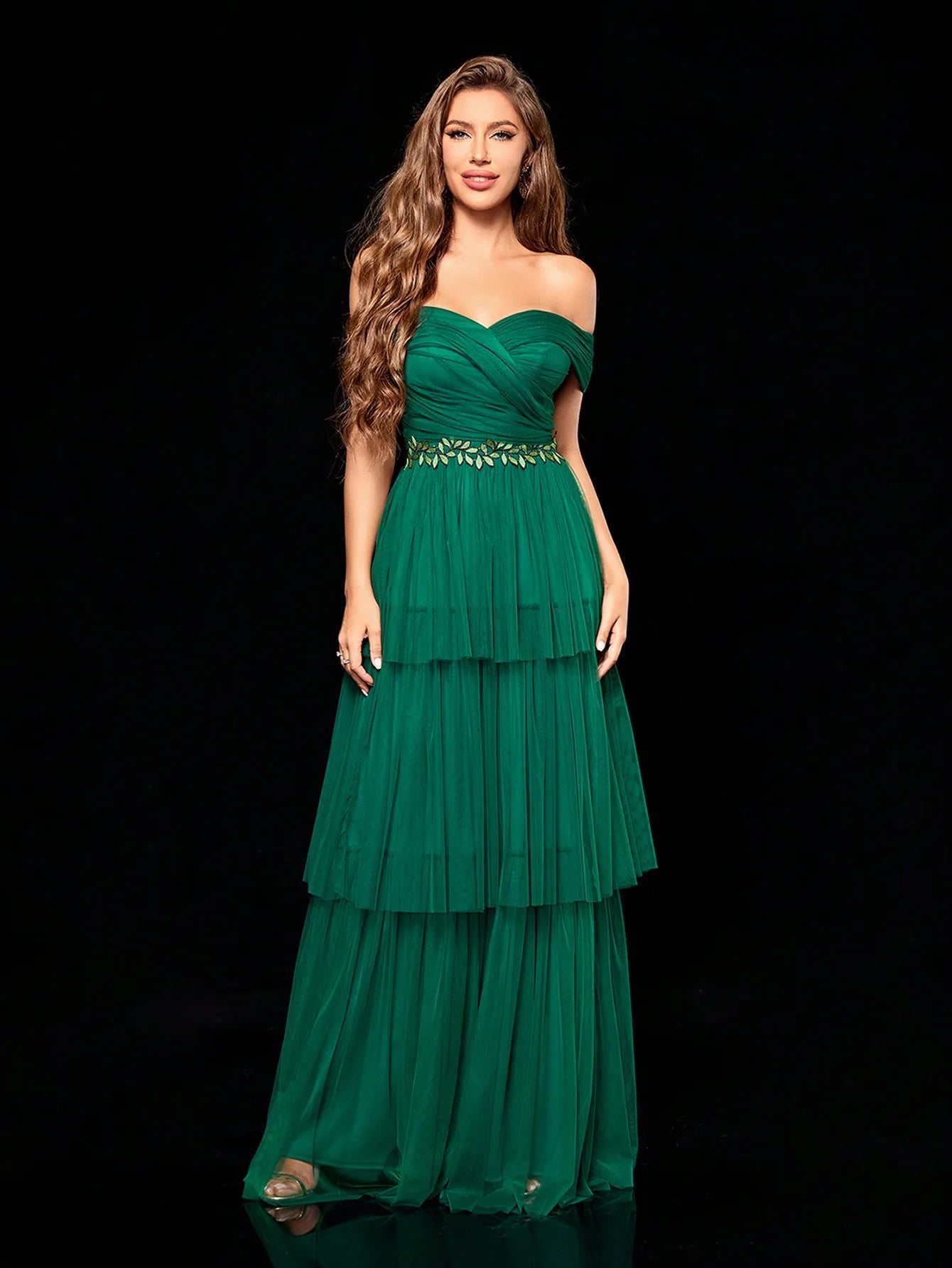 Embroidered multi-layer gauze Evening long dress
