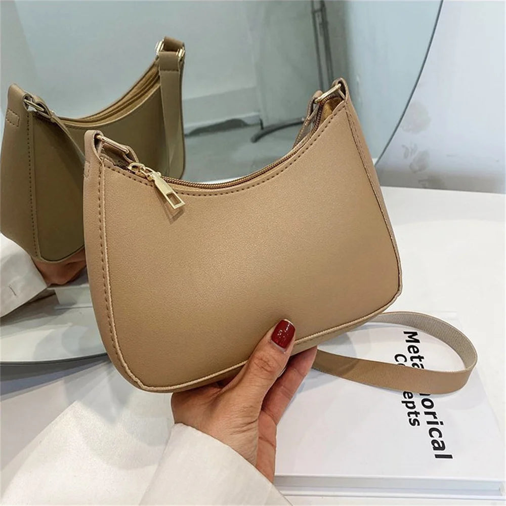 Retro Solid Color PU Leather Underarm Bag