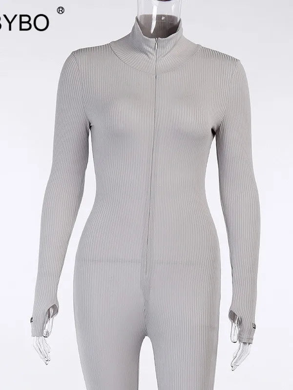 Ribbed Turtleneck Sport Jumpsuit