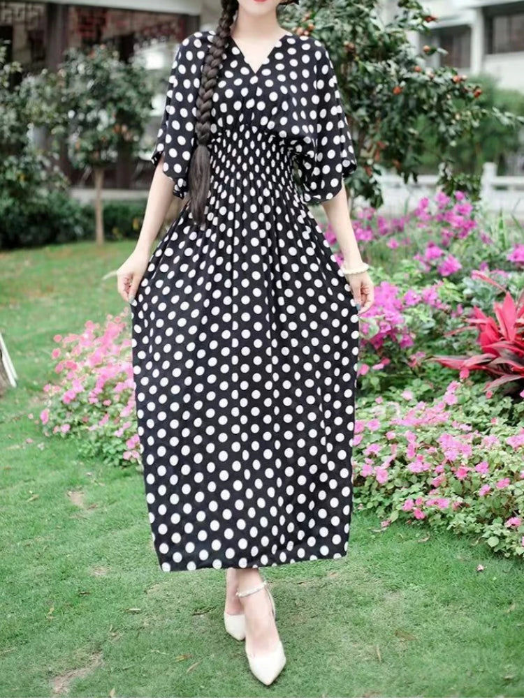 Colorful Flower V-neck Elastic Youthful Bohemian Dress