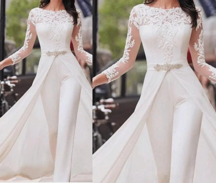 Lace Work High Waist Cloak Pencil Pants White Slim Jumpsuits Dress