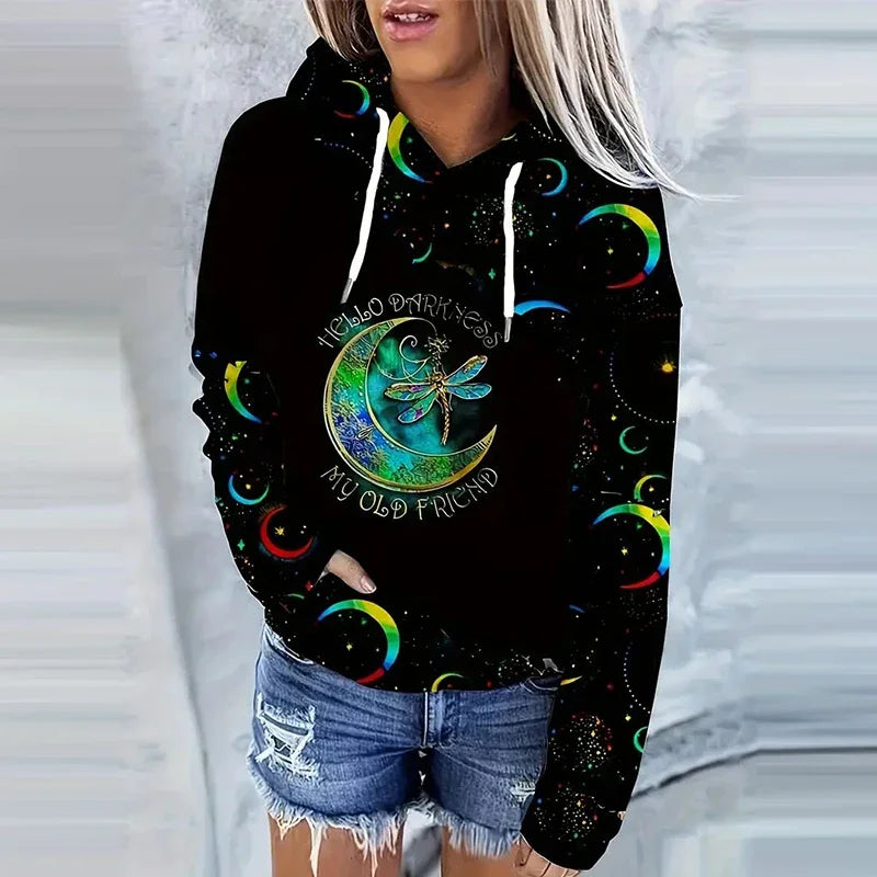 Moon Print Drawstring Hoodie