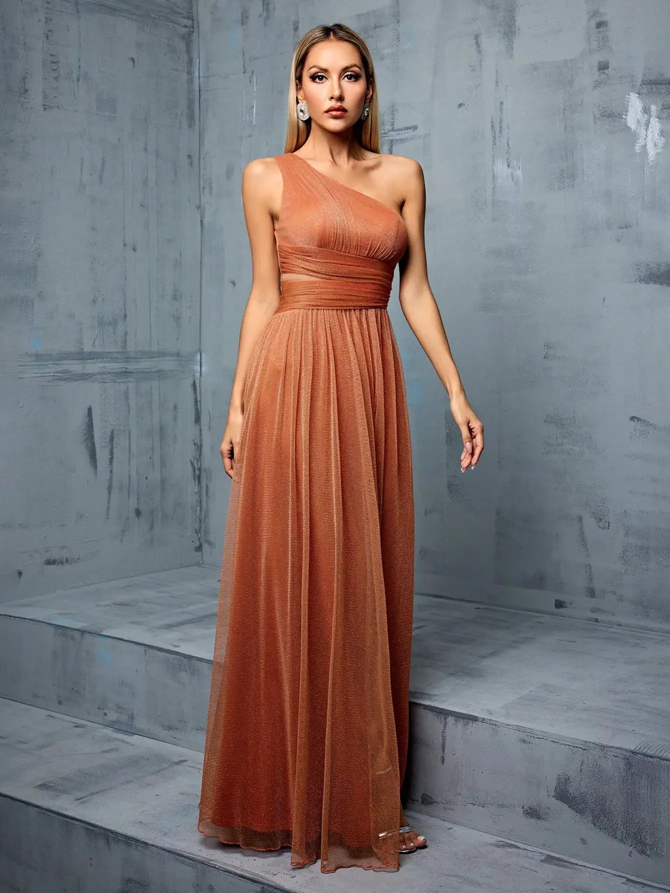 One shoulder asymmetrical chest Evening gown Ball dress