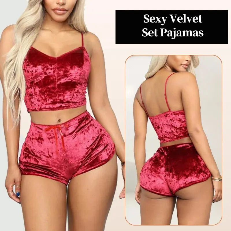 Strappy Velvet Pajama Set