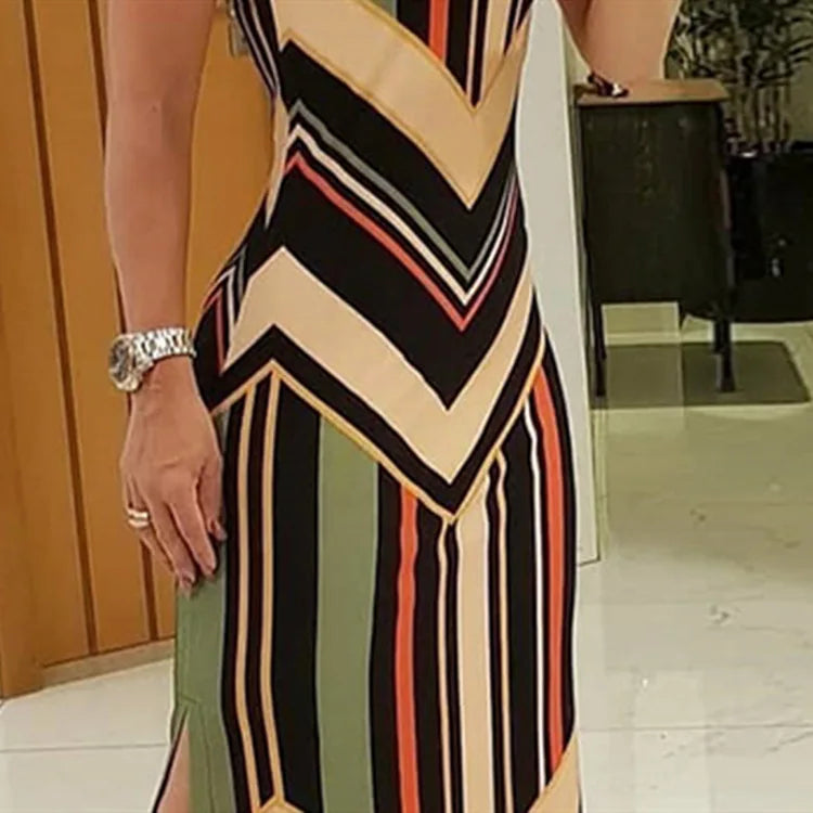 Colorful Striped Side Slit Maxi Dress