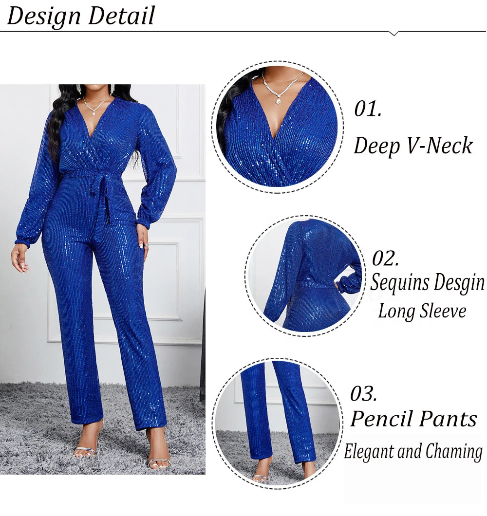 Pleated Slim High Waist Sequins Partywear Jumpsuits