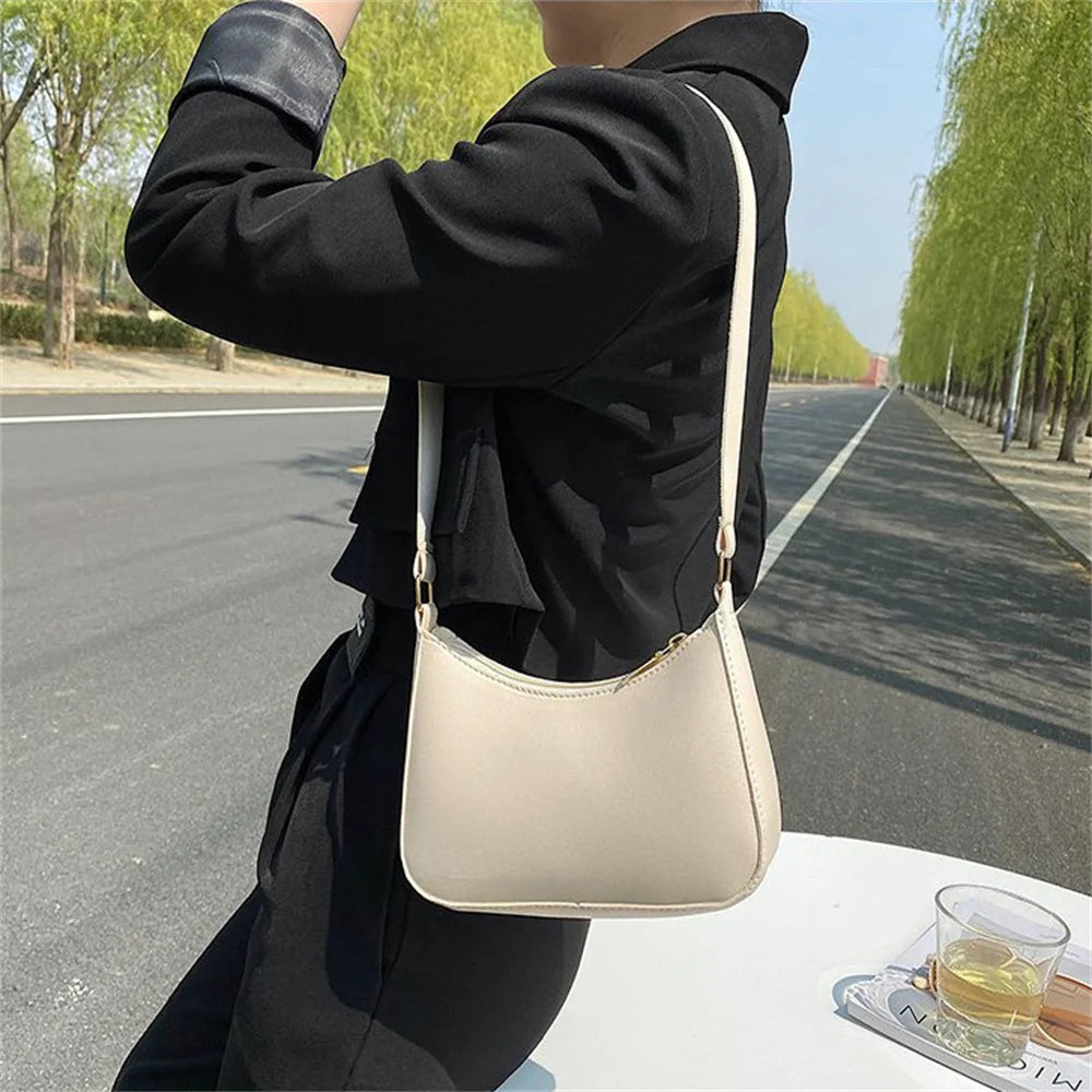 Retro Solid Color PU Leather Underarm Bag