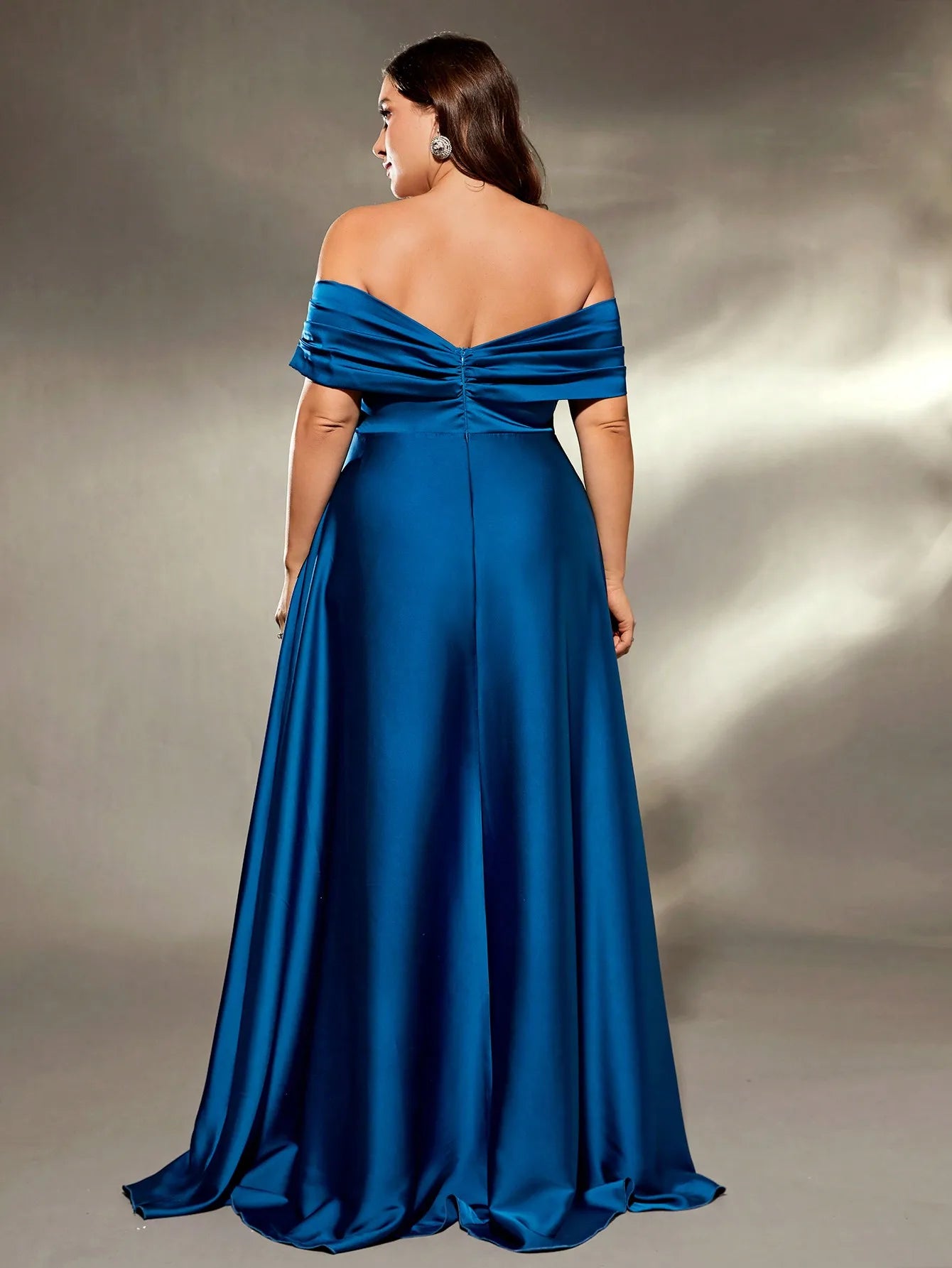Plus size  Line neck irregular cross neck satin Evening gown
