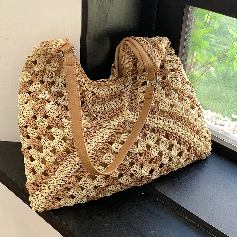 Hollow Straw Beach Bag Handmade Woven Shoulder Bag