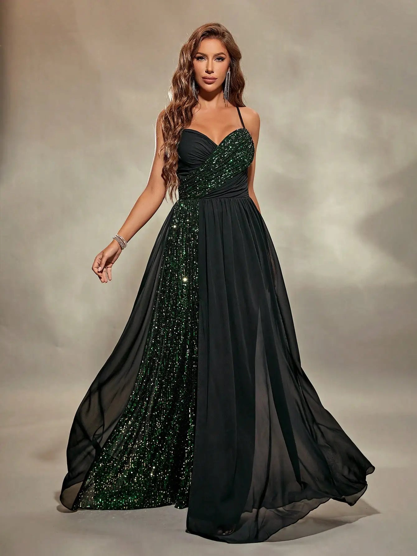 Sweetheart collar skinny strap chest pleat Evening gown