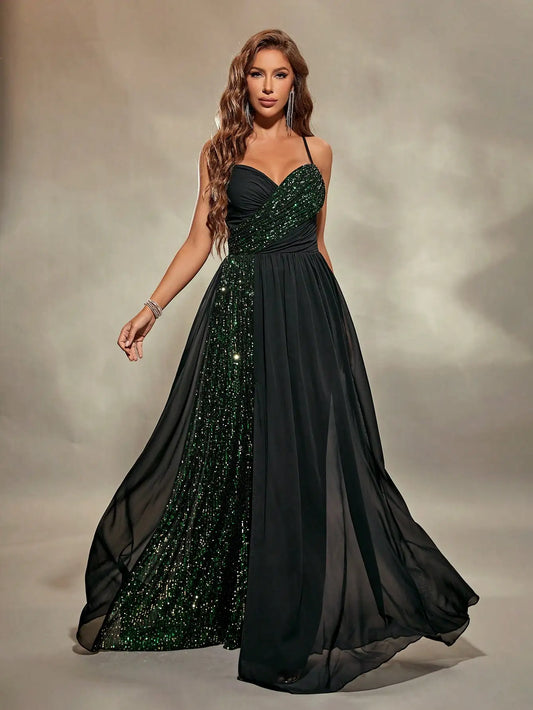 Sweetheart collar skinny strap chest pleat Evening gown