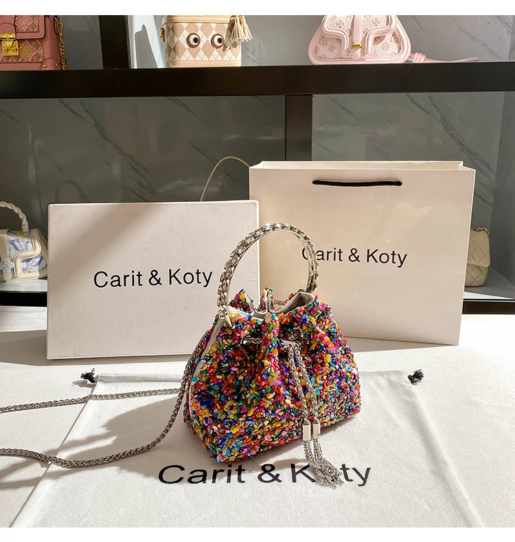 Luxury Designer Colorful Stones Evening Clutch Bag