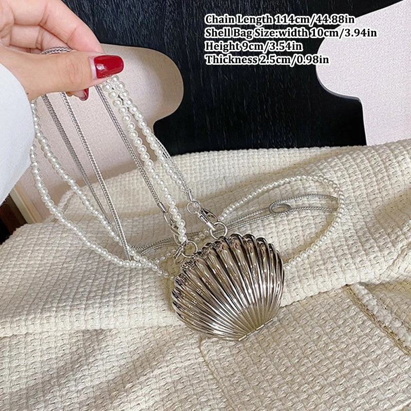 Metal Mini Shell Pearl Chain Shoulder Bag