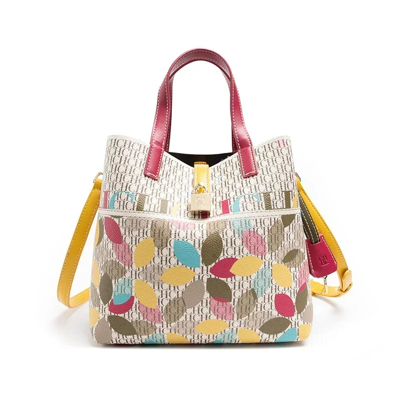 Exquisite Flower Printed Women's Leather Bag
