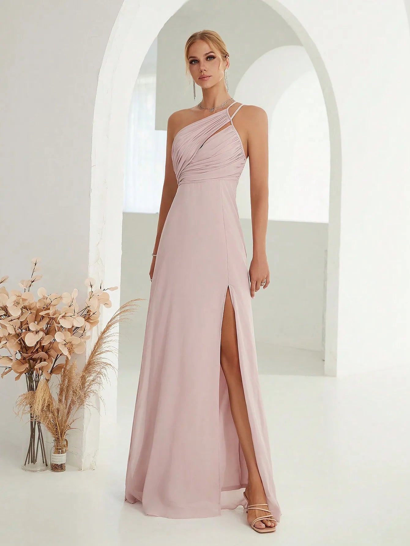 Sexy chest pleated with cut-out  slits ball dress