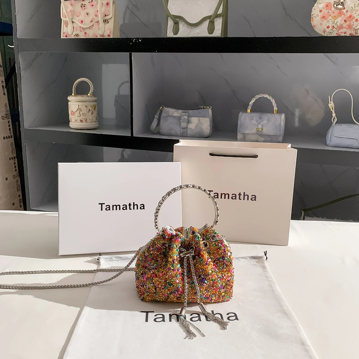 Luxury Designer Colorful Stones Evening Clutch Bag