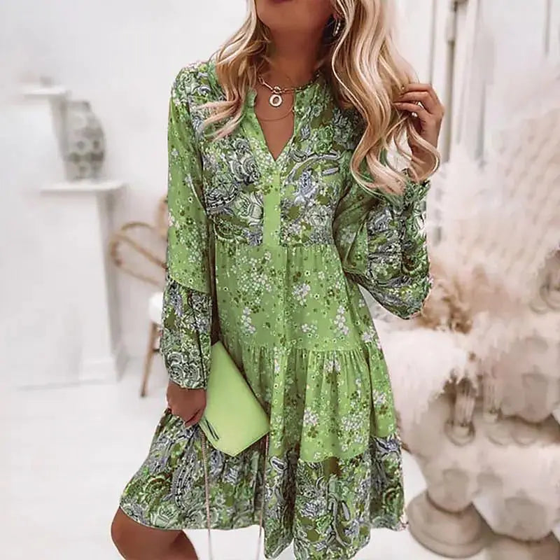 Boho V Neck Loose A Line Dress Elegant Beach Party Dress
