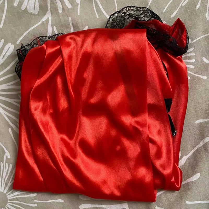 Red & Black Silk Satin Nightgown