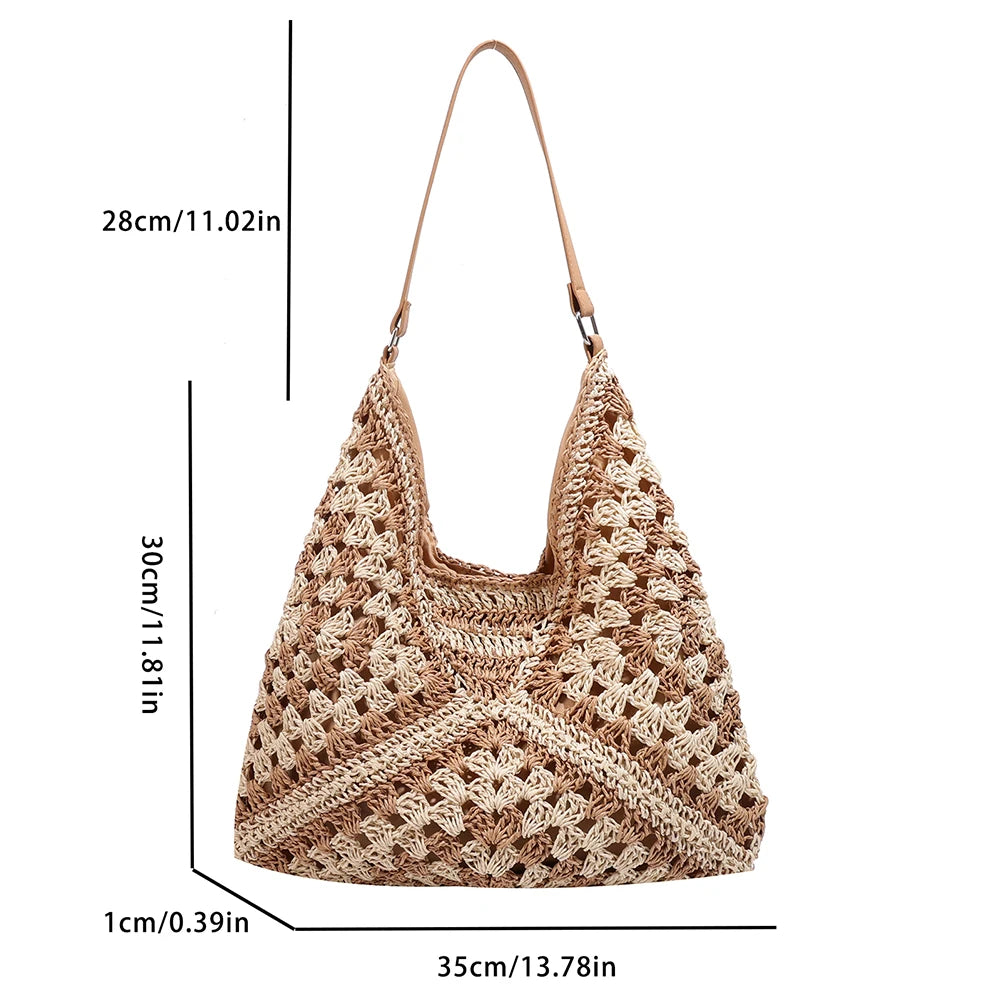 Hollow Straw Beach Bag Handmade Woven Shoulder Bag